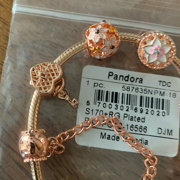 Retired NWOT Pandora Carrier Gold Heraldic Amethyst Padlock Bracelet w/ Charms - Picture 4 of 12